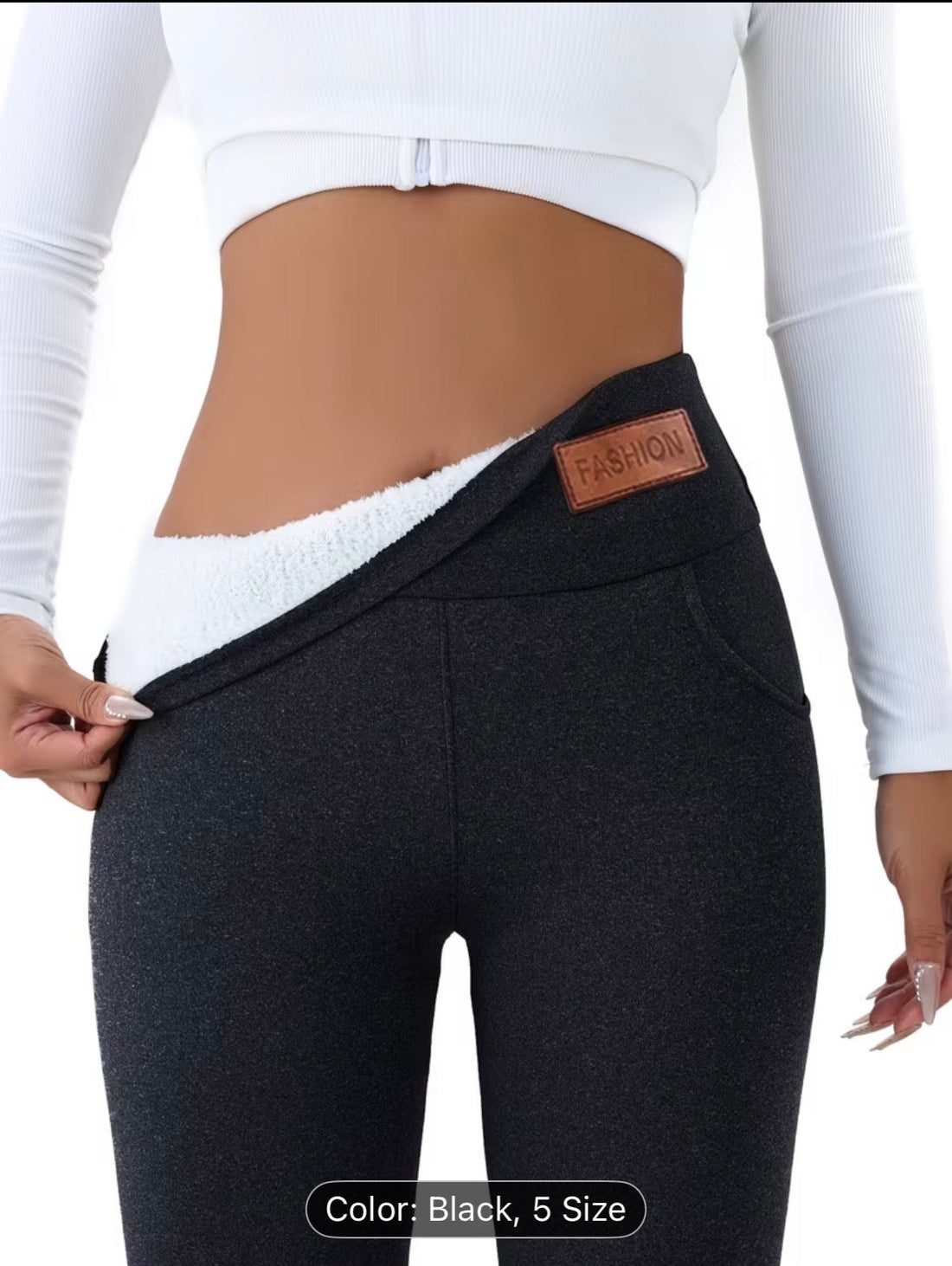 🧘‍♀️ Women’s High‑Waisted Plush‑Lined Leggings – Warm, Soft & Elastic Thermal Pants with Pockets for Autumn & Winter