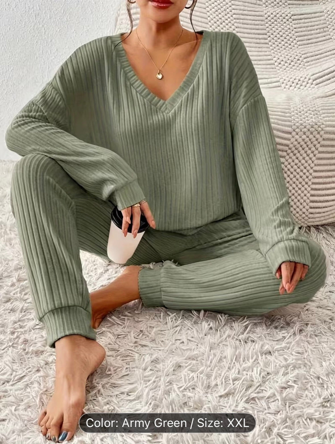 Women’s Elegant V-Neck Pantsuit – Mid-Rise Straight Leg, All-Season Office & Party Outfit