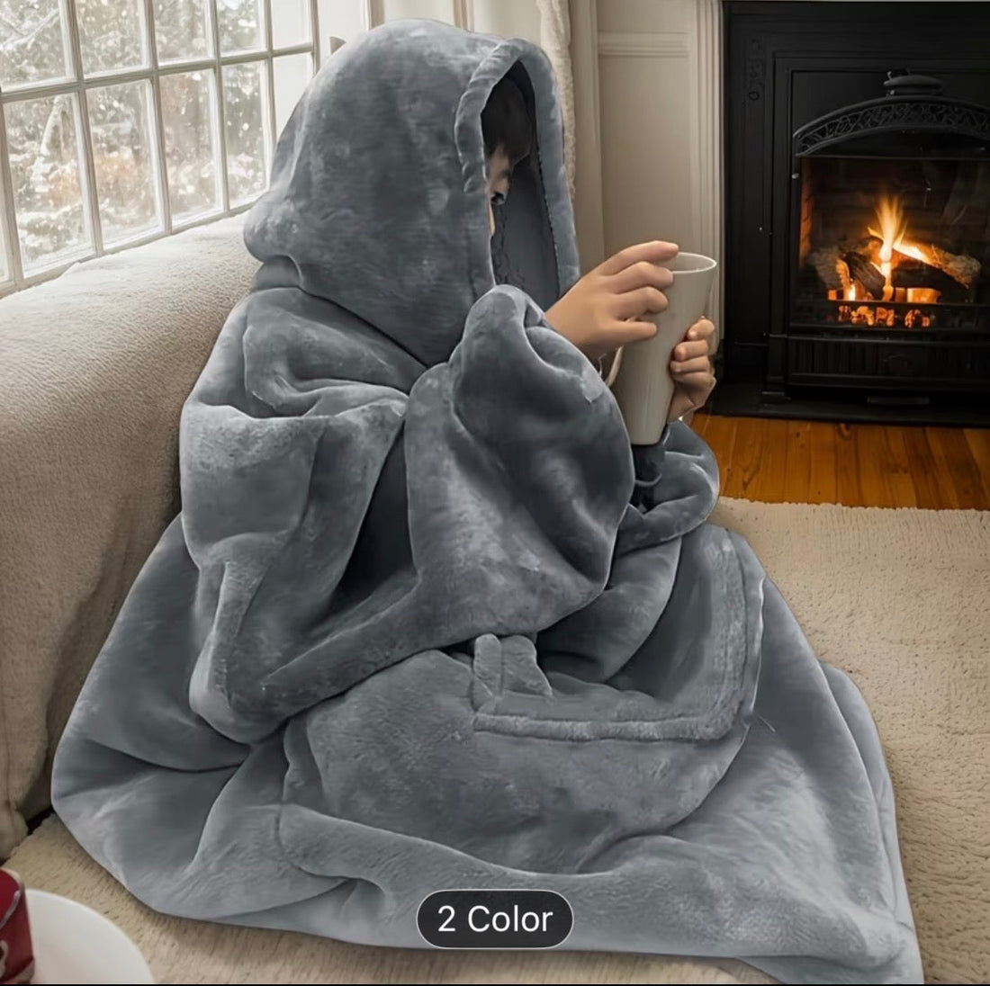Cozy Reversible Fleece Hooded Blanket with Kangaroo Pocket – Ultra-Soft Wearable Throw for Sofa, Bed & Winter Comfort