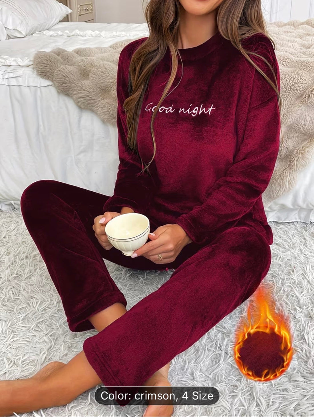 🛏️ Women’s Autumn/Winter Flannel Coral Fleece Long Sleeve Pajama Set – Comfortable Warm Loungewear with Letter Embroidery (Black)