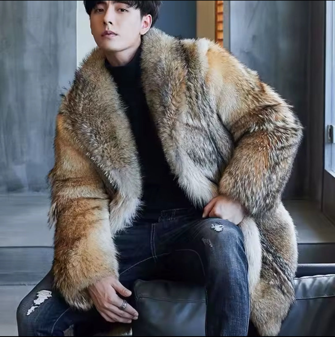Men’s Faux Fur Jacket – Warm Autumn/Winter Cardigan