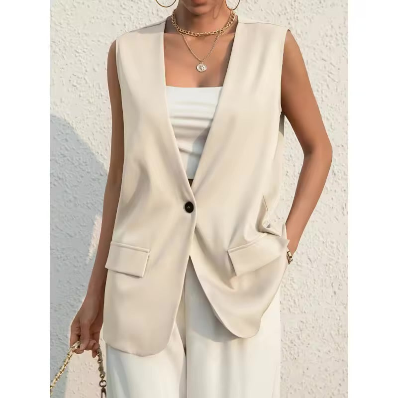 Essnce Solid Single Button Vest Blazer – The Power Piece Your Wardrobe Needs