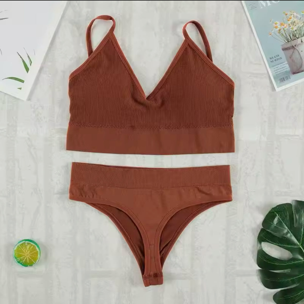 2-Piece Bra and Panty Set for Women – Sexy G-String, Seamless Bralette, Soft Tank Crop Top Lingerie Set