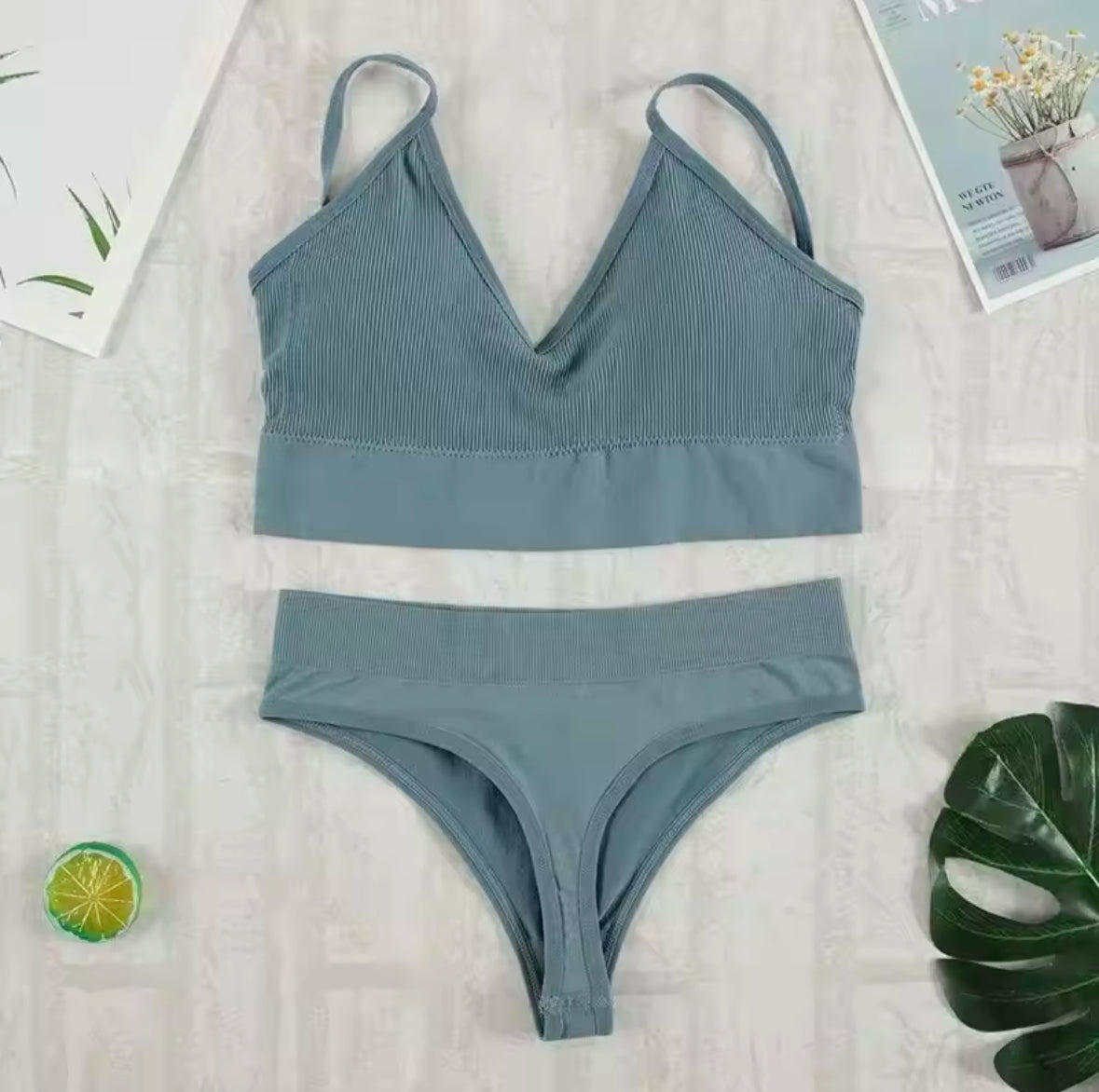 2-Piece Bra and Panty Set for Women – Sexy G-String, Seamless Bralette, Soft Tank Crop Top Lingerie Set