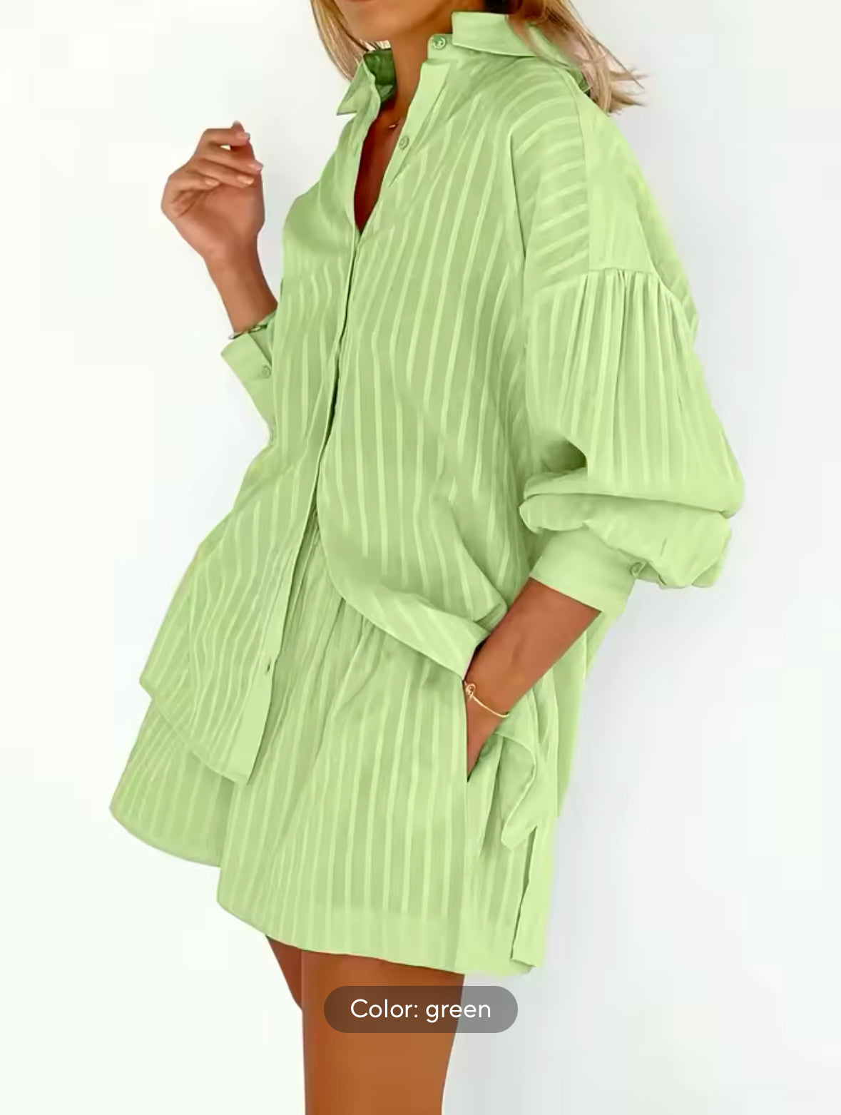 2025 Cotton Two-Piece Set for Women – Striped Long Sleeve Shirt & Shorts Outfit for a Simple and Stylish Spring Summer Look