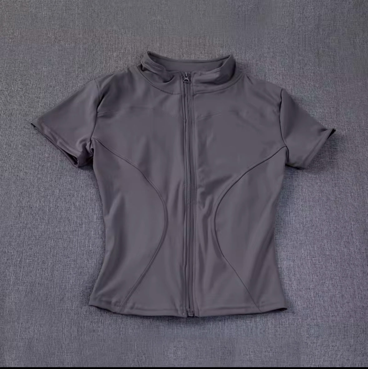 Summer Women’s Slim Fit Yoga Top – Quick-Dry, Zipper Front, High Collar & Short Sleeves
