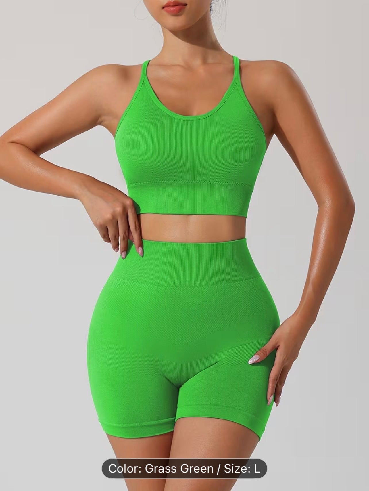 Women’s Seamless Sportswear Set – Cross-Back Breathable Summer Gym Outfit (Top & Shorts)