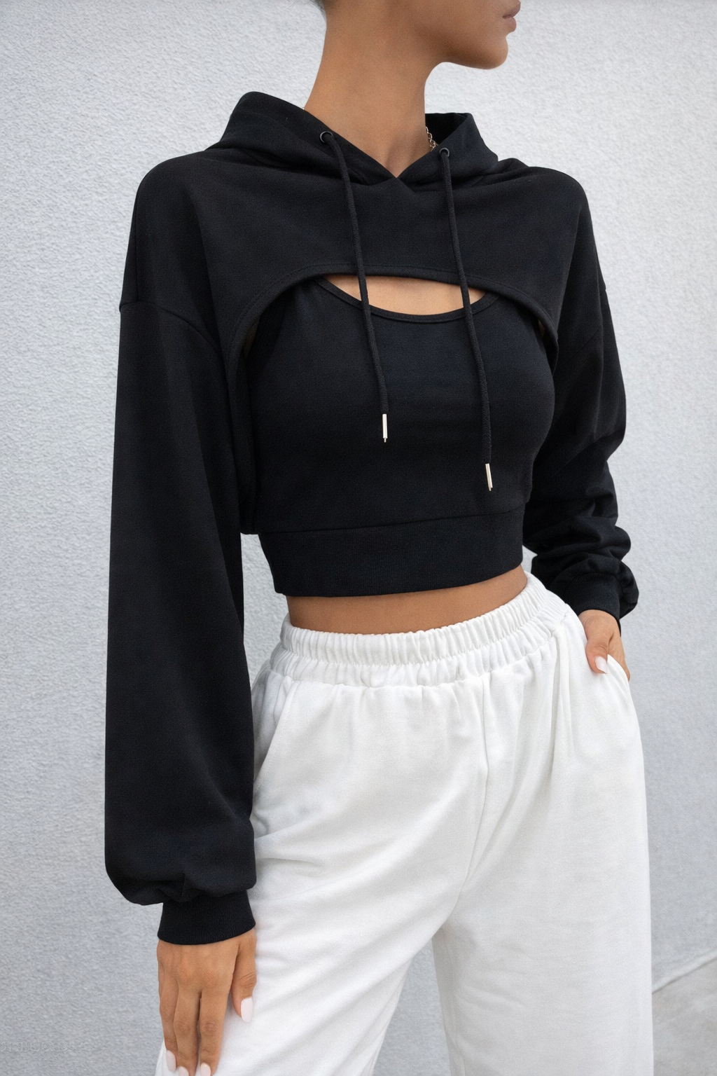 Women’s Super Crop Hoodie – Drop Shoulder Drawstring Fall Casual Streetwear Pullover - UltraChic
