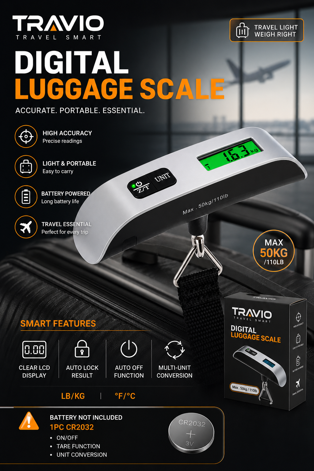 Digital Luggage Scale High Accuracy Portable Design Stress-Free Travel All Season Unisex - UltraChic