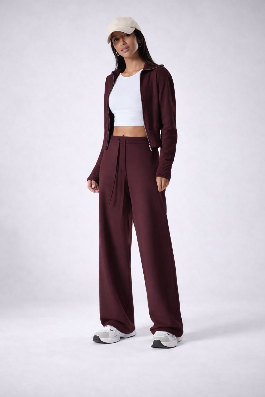 Women’s Zip-Up Knit Lounge Set Cozy Apricot Cardigan And Pants Fall Winter - UltraChic
