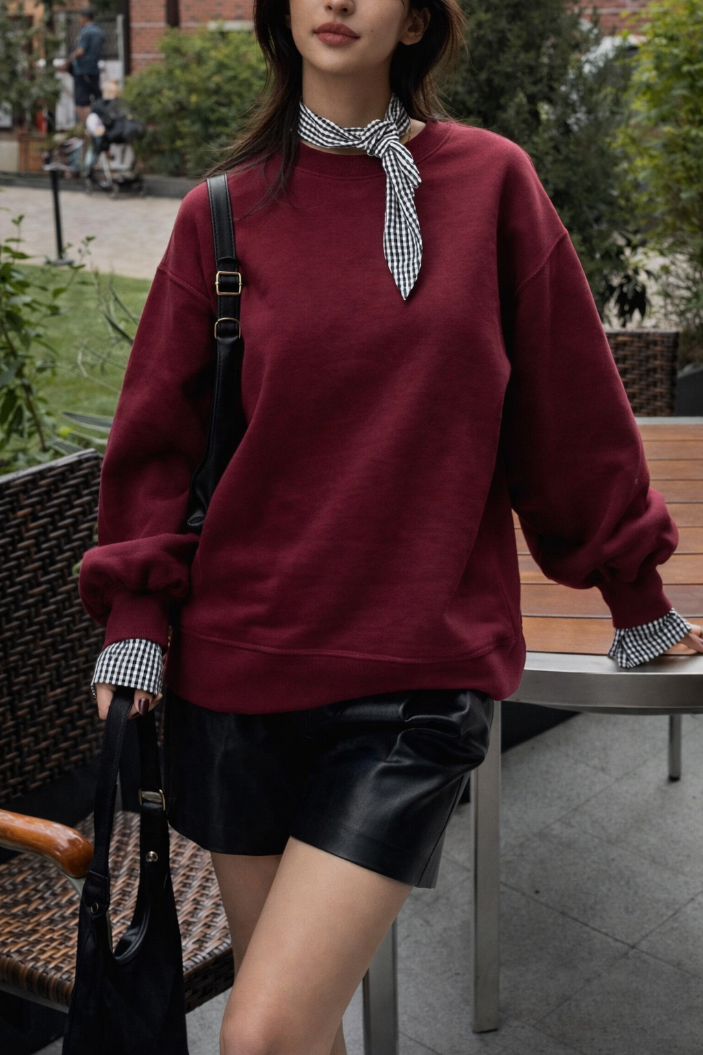 Women’s Plaid Bow Collar Thermal Sweatshirt – Cozy Fall Casual Top