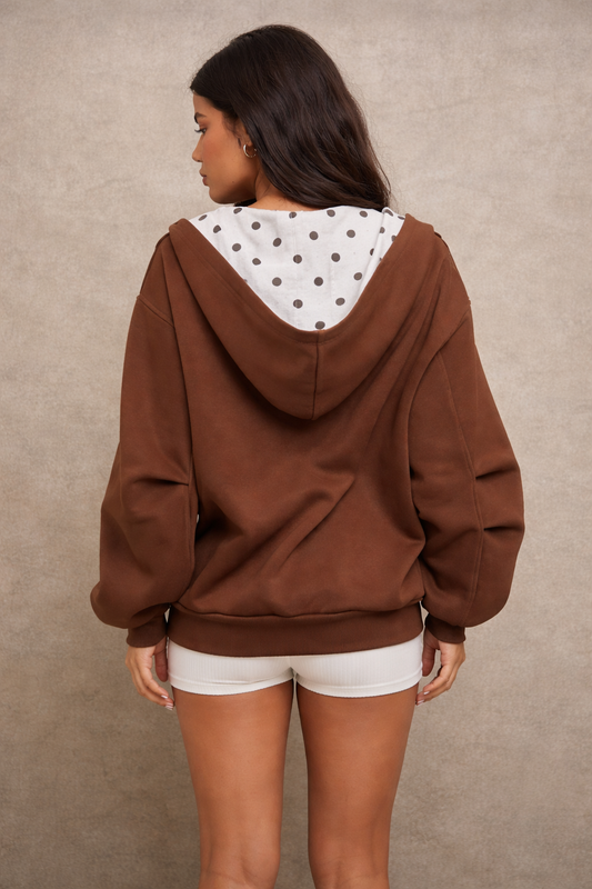 Women’s Zip-Up Hoodie – Polka Dot Lined Hood Fall Winter Casualwear - UltraChic