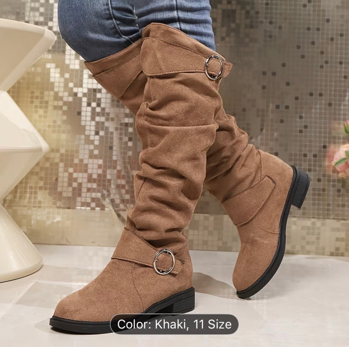 Women’s Slip-On Knee-High Boots – Cushioned Insole, Non-Slip Sole, Mid-Heel Platform All-Season Boots - UltraChic