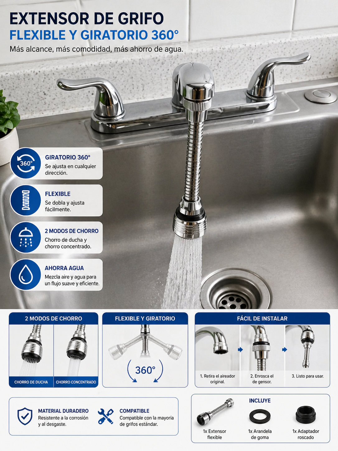 Kitchen Faucet Sprayer 360° Rotating Water Saver Splash-Free Easy Cleaning Home Essential - UltraChic