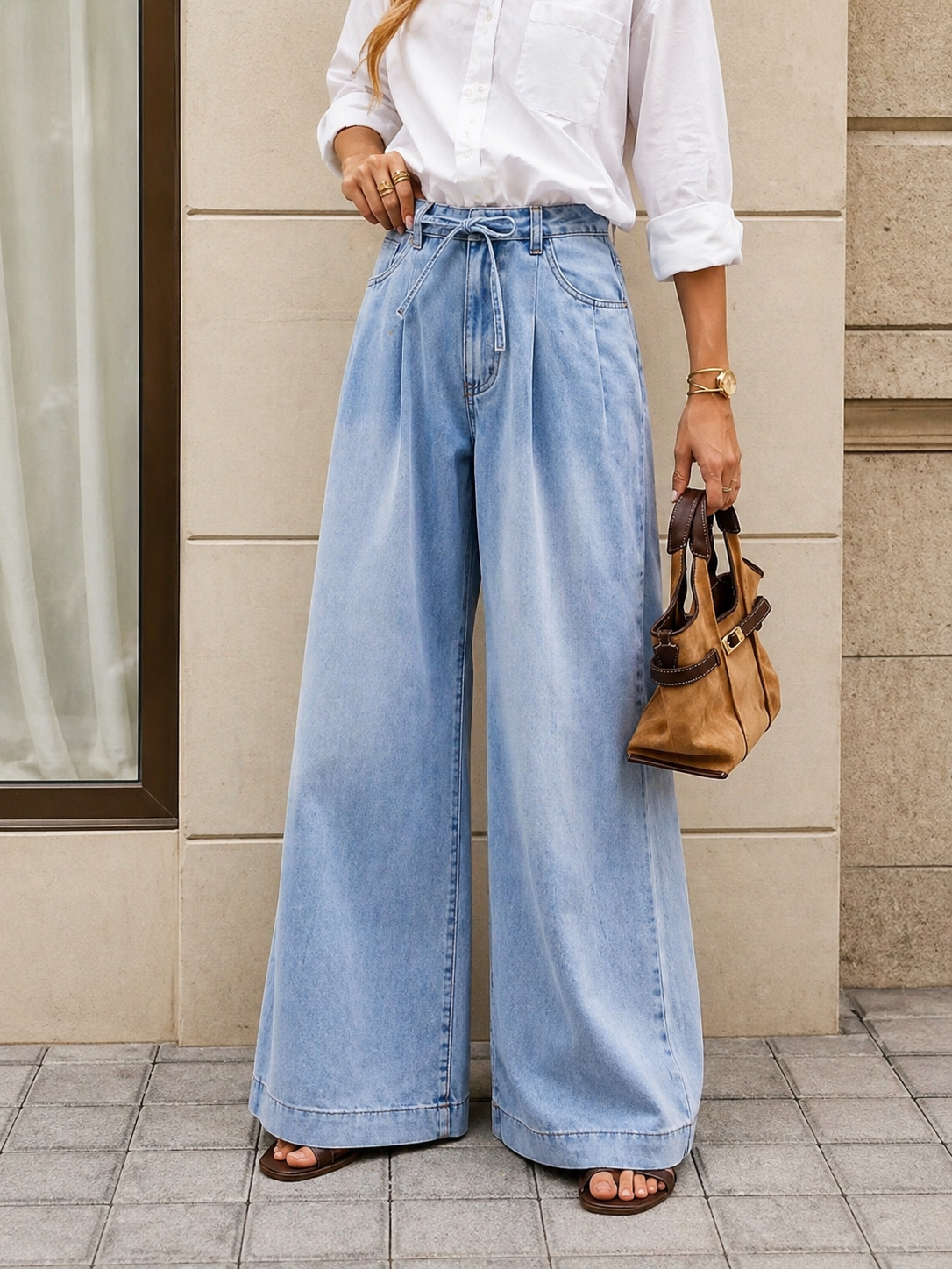 Wide Leg Denim Pants High Waist Pleated Design Effortless Chic Look Summer Women