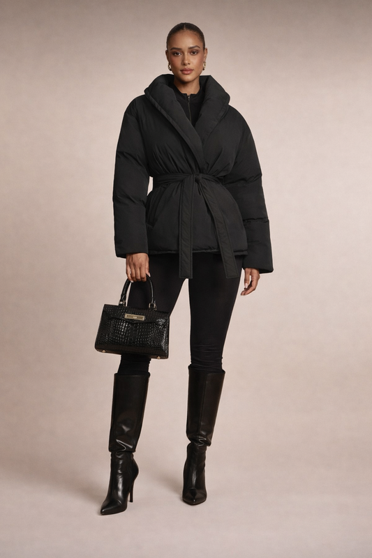 Women’s Criss-Cross Wrap Padded Winter Coat – Solid Color Warm Outerwear