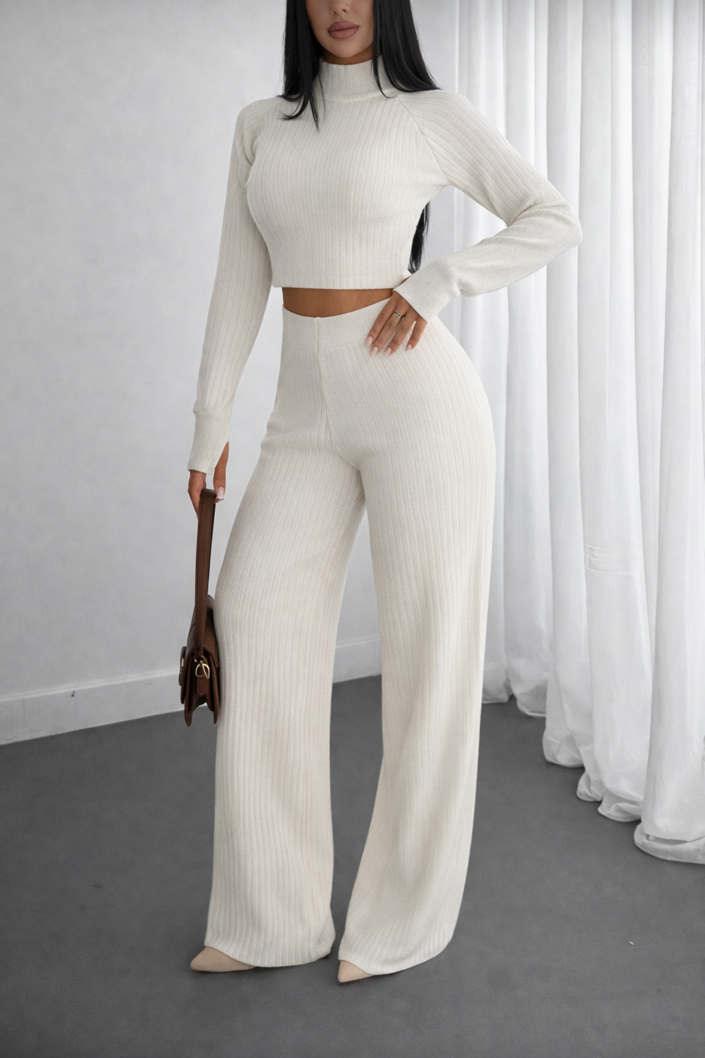 Women’s Ribbed Knit Two-Piece Lounge Set – Cozy Winter Essential