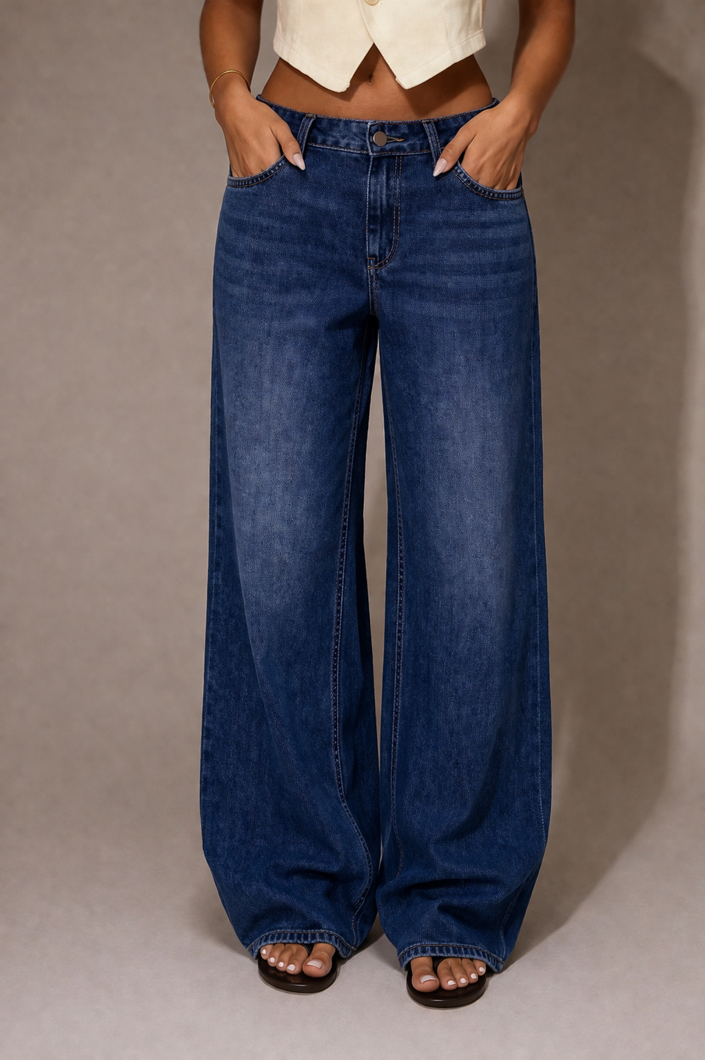 Low Rise Baggy Wide Leg Jeans Relaxed Fit Streetwear Look Fall Winter Women