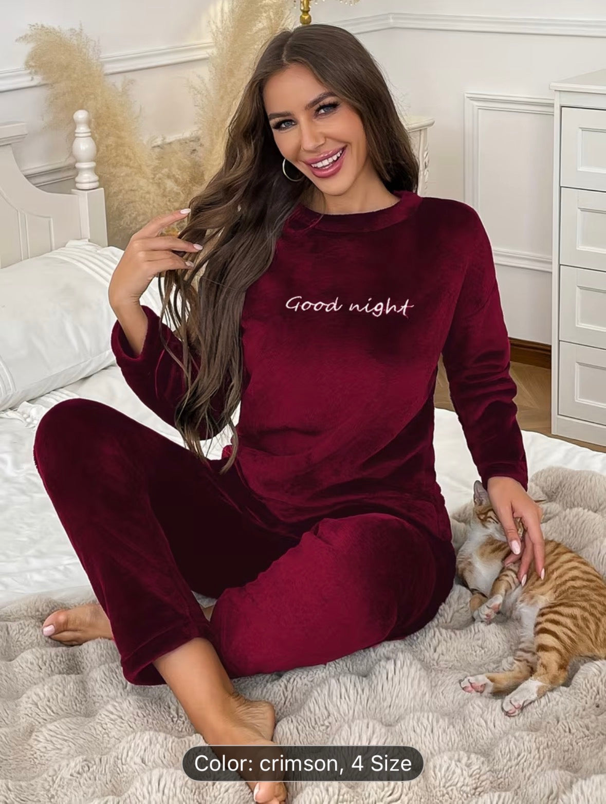 Women’s Autumn/Winter Flannel Coral Fleece Long Sleeve Pajama Set – Comfortable Warm Loungewear with Letter Embroidery, Casual Home Sleepwear Black - UltraChic