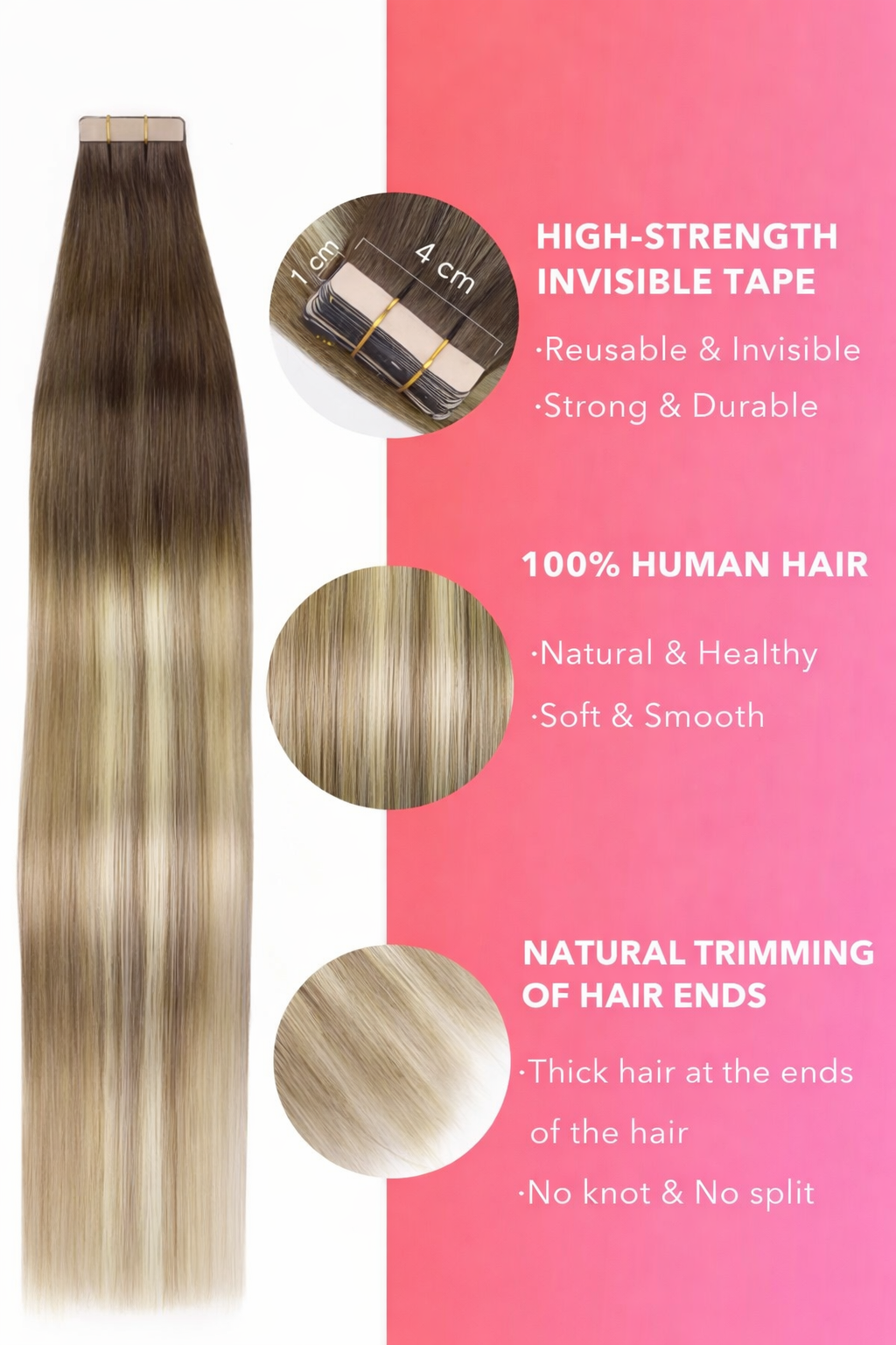 Tape In Human Hair Extensions Remy Straight – Invisible Seamless PU Tape Hair Extensions for Women Salon Quality