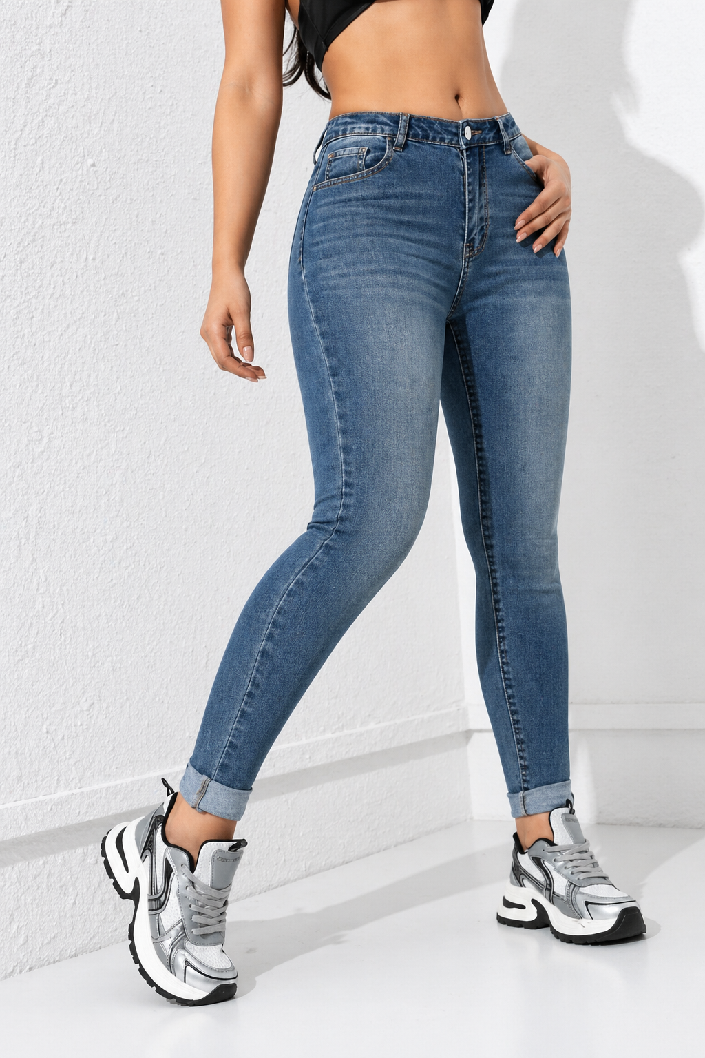 Skinny Denim Jeans High Waist Sculpting Fit Flattering Body Shape All Season Women