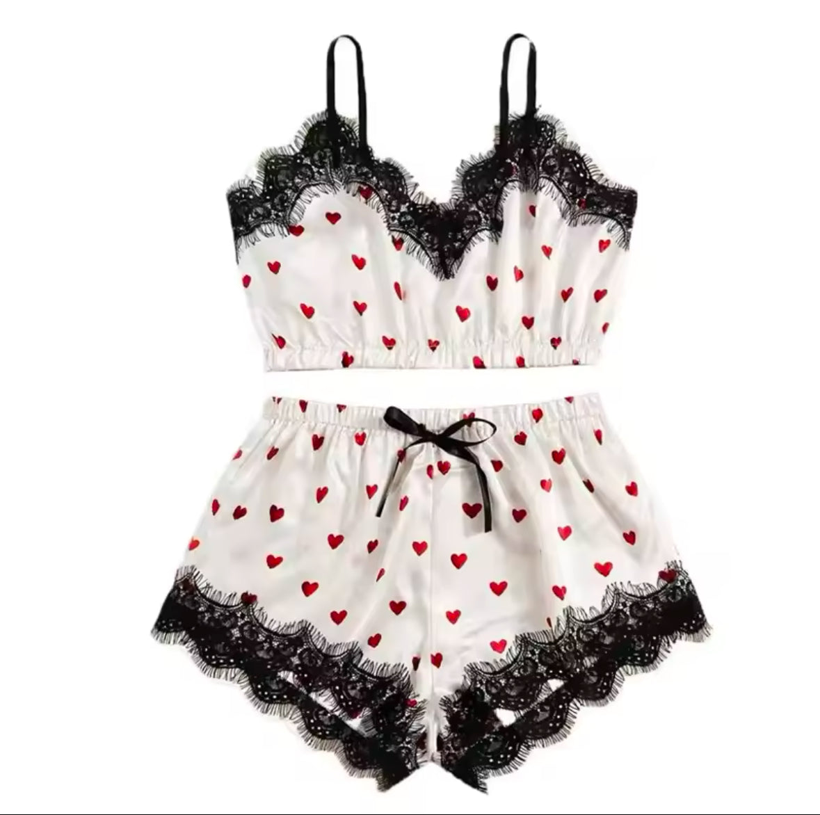 2PCS Satin Pajama Set for Women – Sexy V-Neck Lingerie with Lace & Bowknot, Stretchy Sleepwear for Comfortable & Stylish Nights