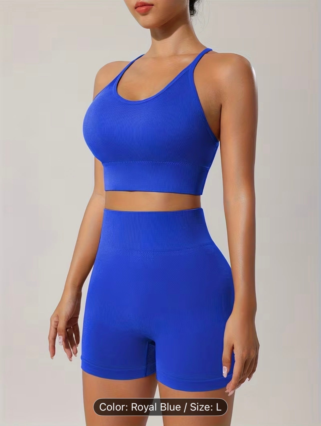 Women’s Seamless Sportswear Set – Cross-Back Breathable Summer Gym Outfit (Top & Shorts)