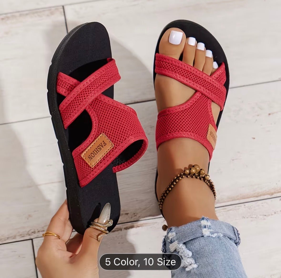 Women’s Sport-Style Sandals – Breathable Mesh, Comfortable & Versatile Flat-Soled Slippers