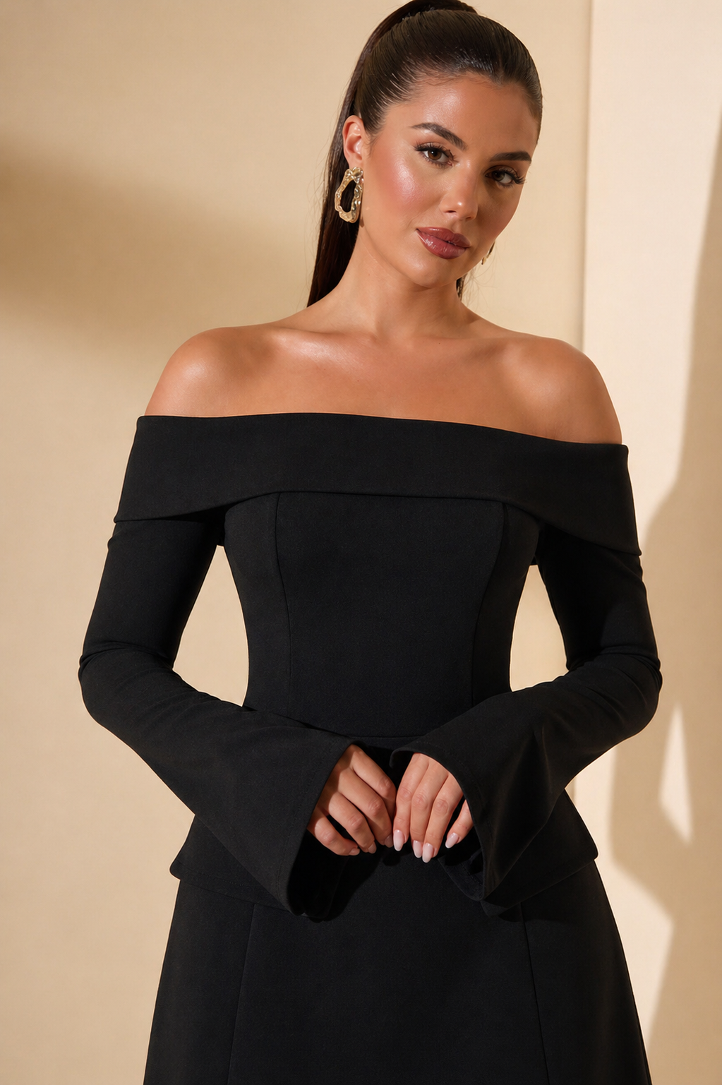 Off Shoulder Fit and Flare Mini Dress Defined Waist Elegant Silhouette Fall Winter Women - UltraChic