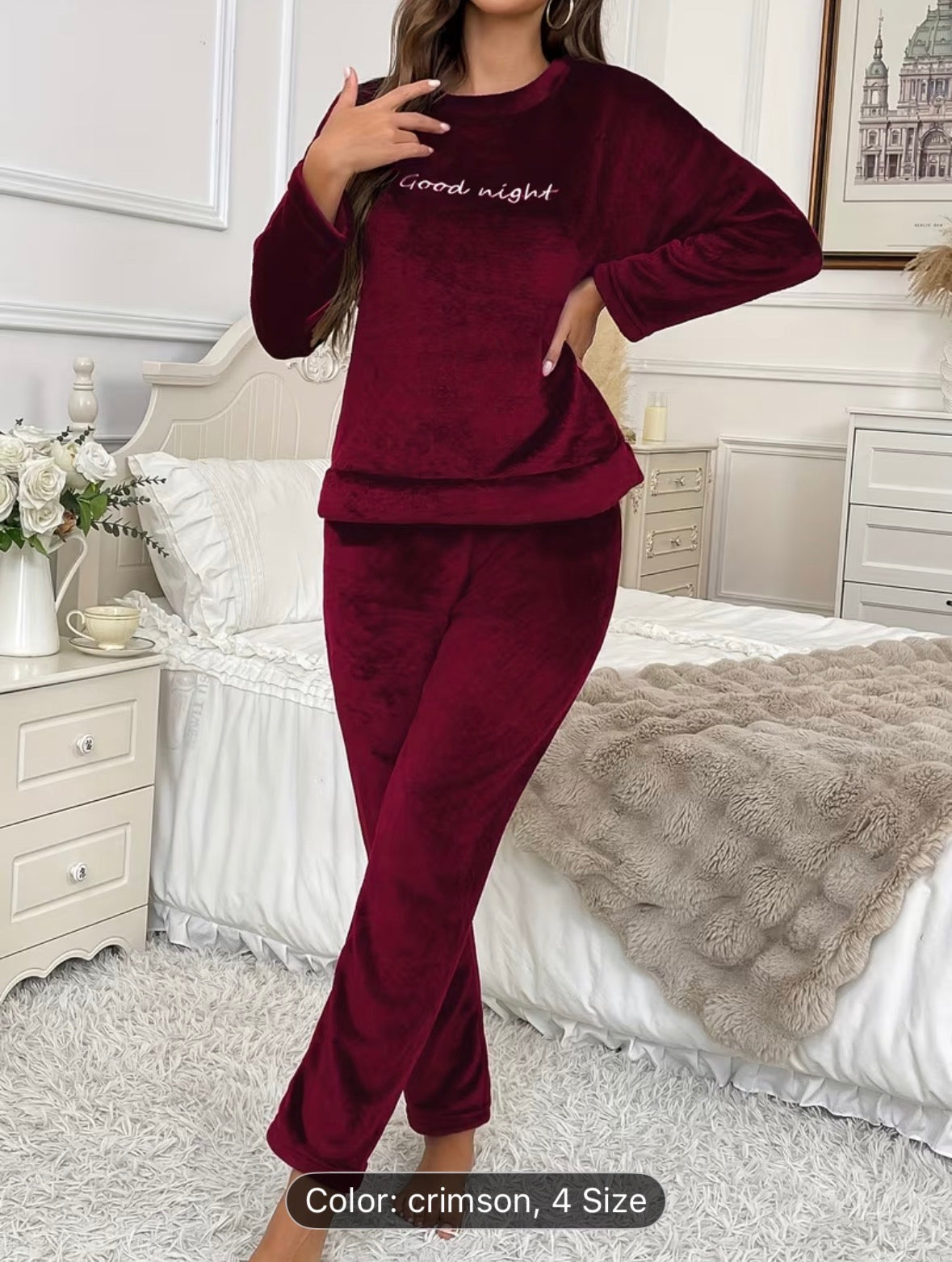 Women’s Autumn/Winter Flannel Coral Fleece Long Sleeve Pajama Set – Comfortable Warm Loungewear with Letter Embroidery, Casual Home Sleepwear Black - UltraChic