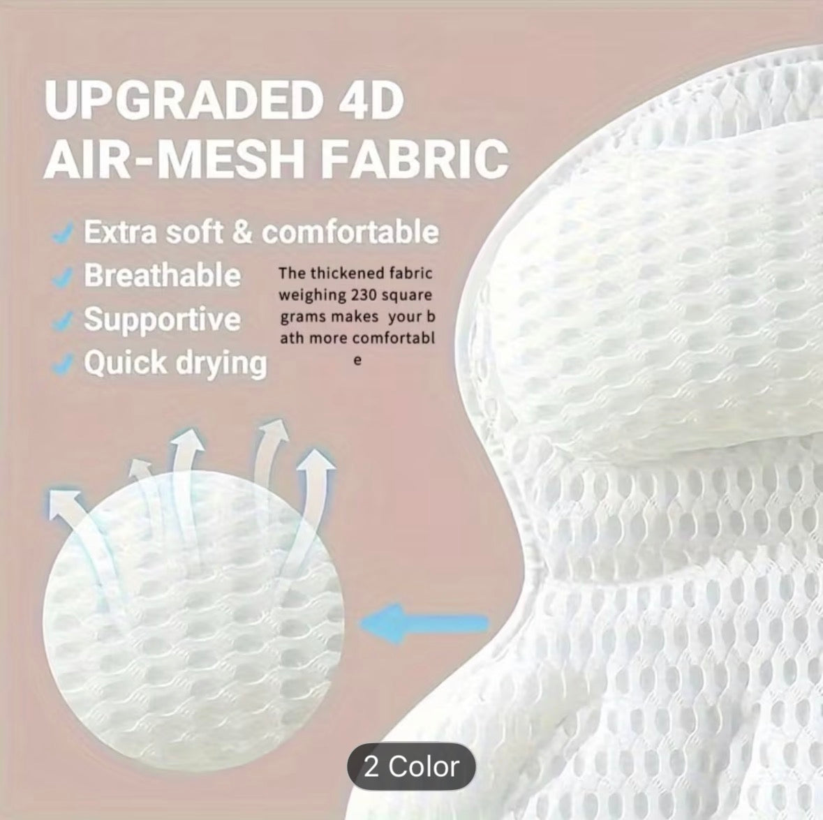 Bathtub Pillow – Luxurious Neck & Back Support with 4D Mesh & Non-Slip Suction Cups