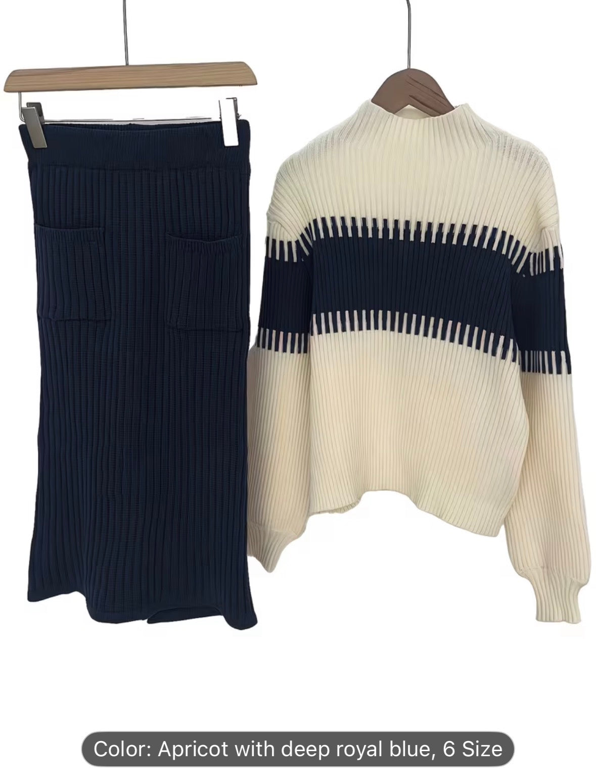 High Neck Pullover Skirt Split Two-Piece Color Block Contrast Thick Long Sleeve Sweater Set – Winter Wardrobe, Elegant Office & Casual Style for Women - UltraChic
