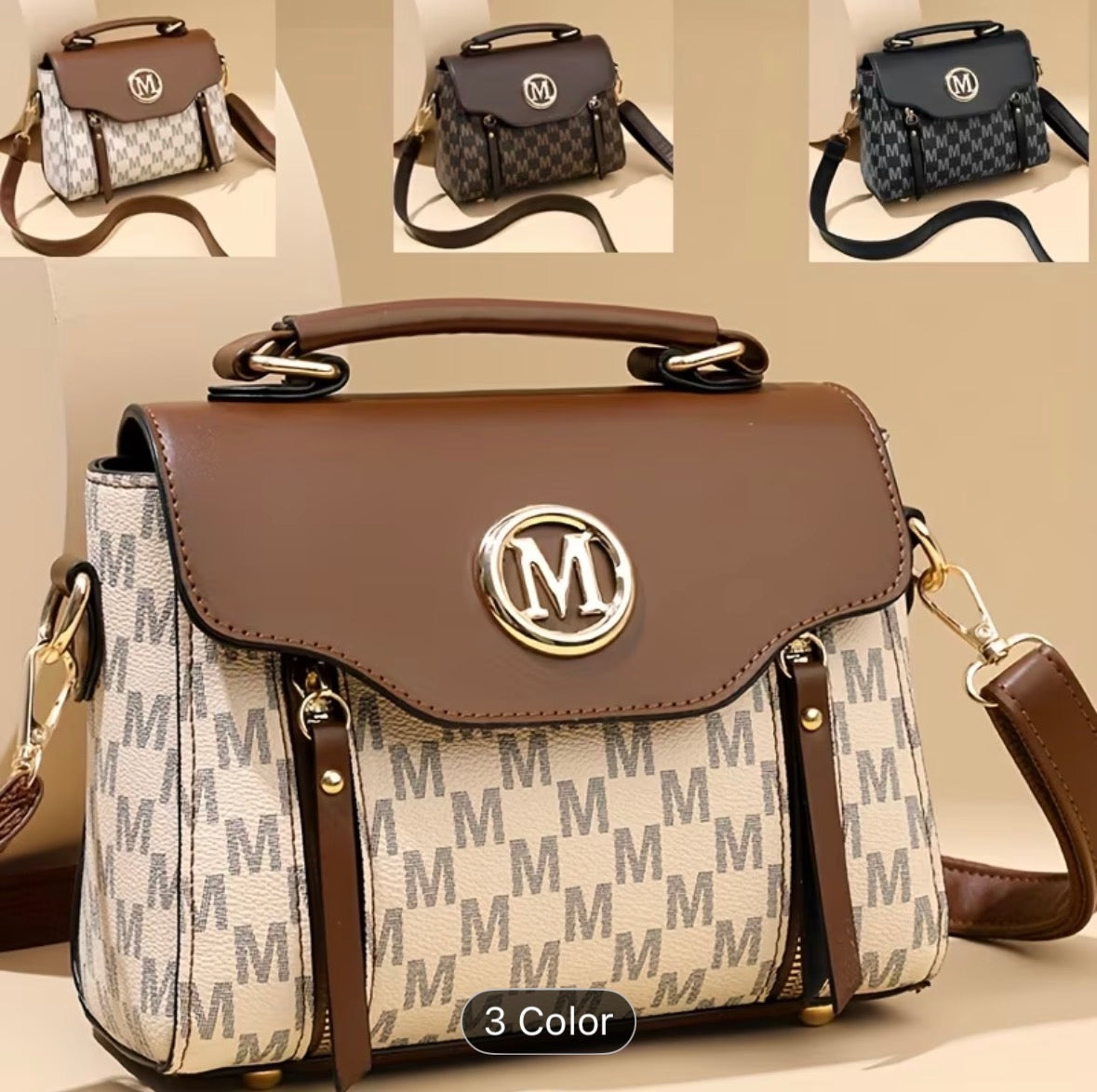 Elegant Small Ladies’ Handbag with “M” Logo – Zipper Closure, Removable Adjustable Shoulder Strap, Daily & Gift Bag - UltraChic