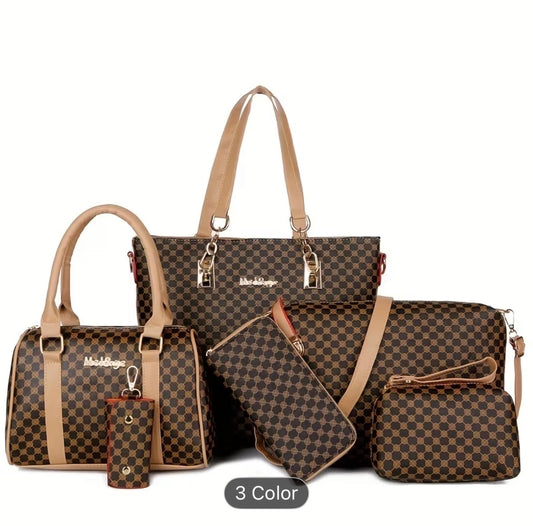 6pcs Women’s Handbag Set – Fashion Geometric Pattern Shoulder, Crossbody & Tote Bags, Large Capacity Urban Everyday Bags