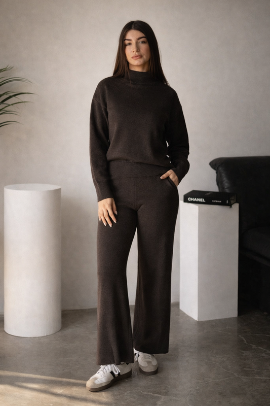 Women’s Loose Knit Sweater & High-Waist Pants Set – Cozy Autumn Winter Loungewear