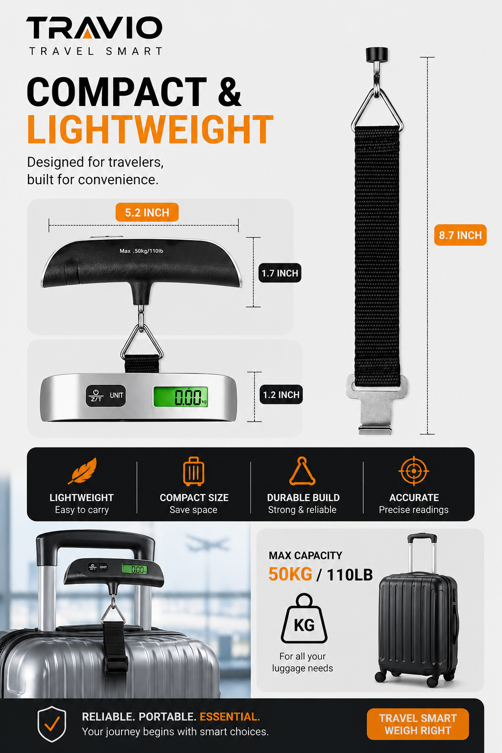 Digital Luggage Scale High Accuracy Portable Design Stress-Free Travel All Season Unisex - UltraChic