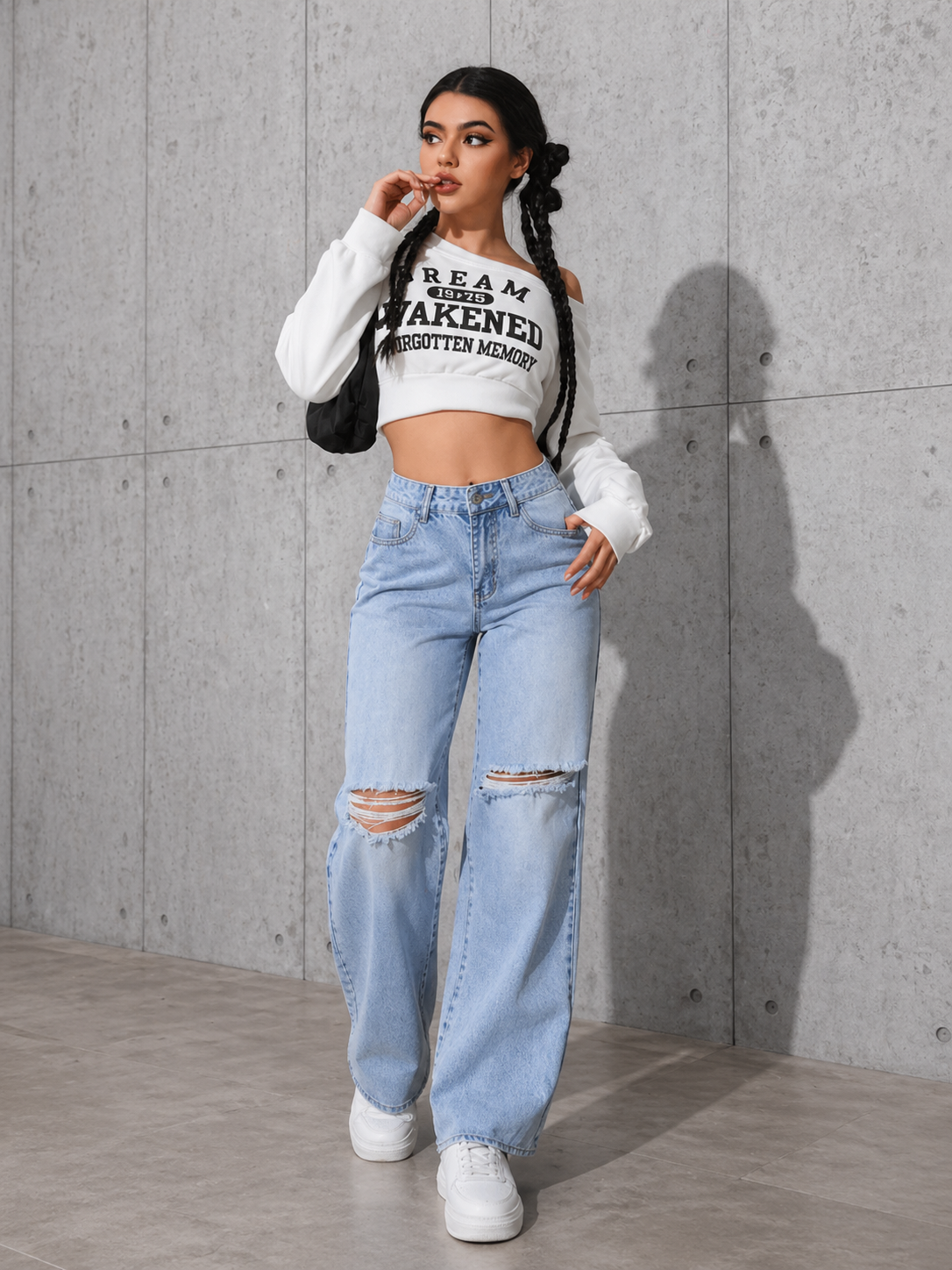 Distressed Straight Leg Jeans High Waist Relaxed Fit Effortless Street Style All Season Women