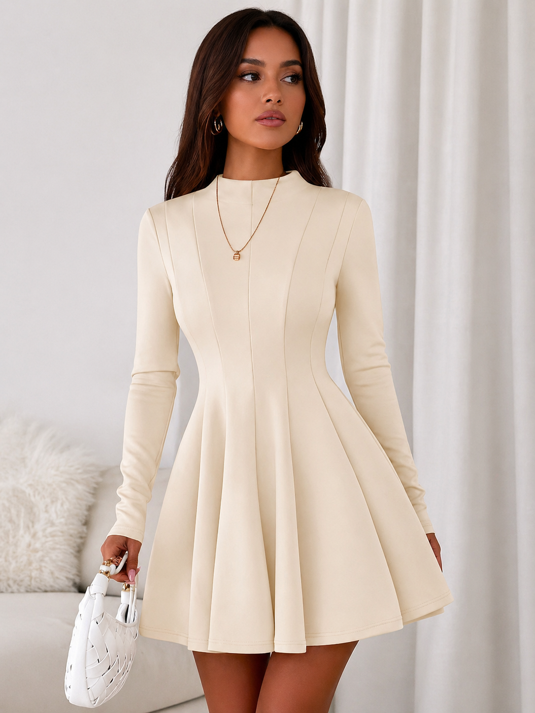 A-Line Mini Dress Sculpted Waist Effortless Elegant Look Fall Women