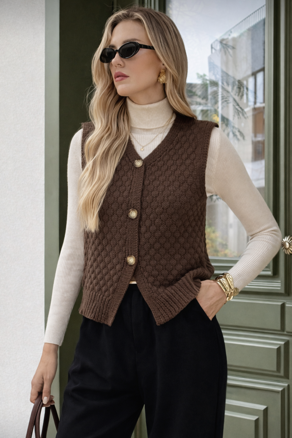 Women’s Leopard Knit Vest – Elegant Autumn/Winter Sleeveless Office Layer