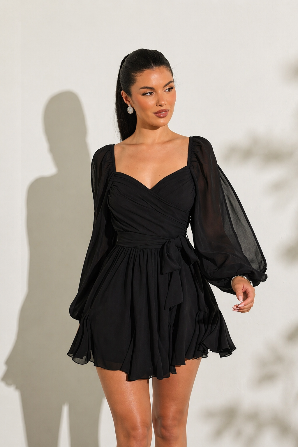 Women’s Sheer Lantern Sleeve Split Hem Dress – Effortless Elegant Minimal Look Summer Women - UltraChic