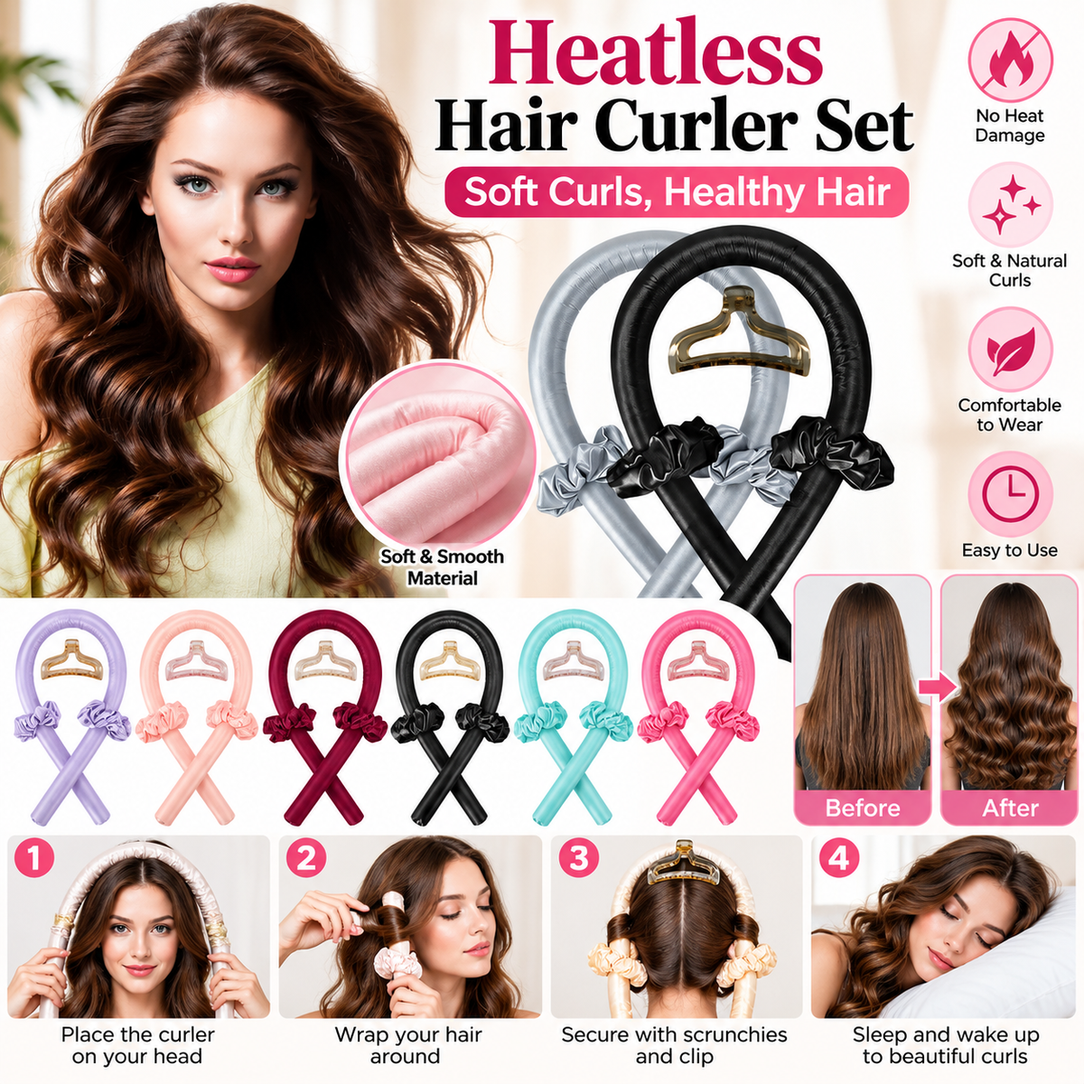 Heatless Curling Set – No-Heat Overnight Hair Curler