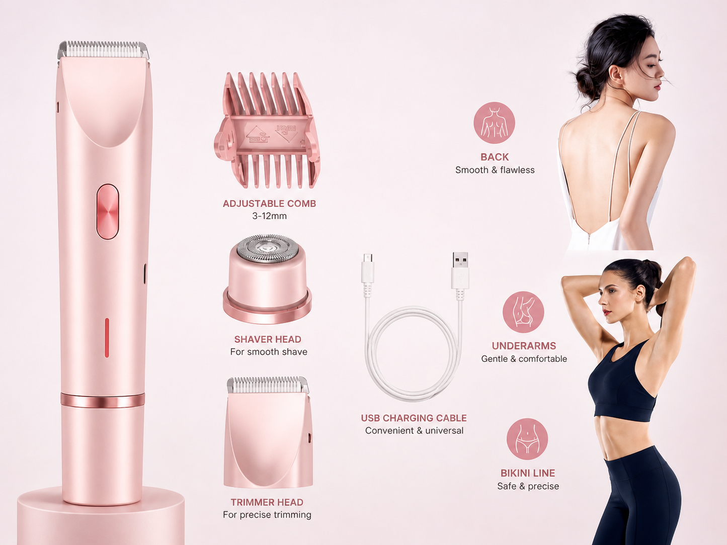 2-in-1 Portable Electric Hair Trimmer for Women – Facial & Bikini Precision Shaver - UltraChic