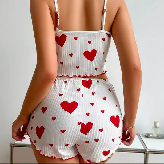 Women’s 2-Piece Pajama Set – Soft & Comfortable Tank Top and Shorts with Love Print – Casual Sleepwear for Relaxation | S, M, L