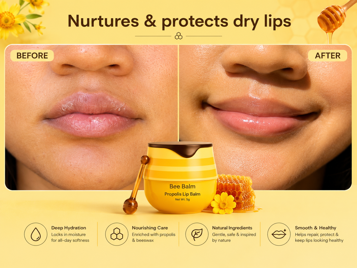 Bee Balm Propolis Lip Balm – Deep Moisturizing Honey Lip Care for Soft & Healthy Lips