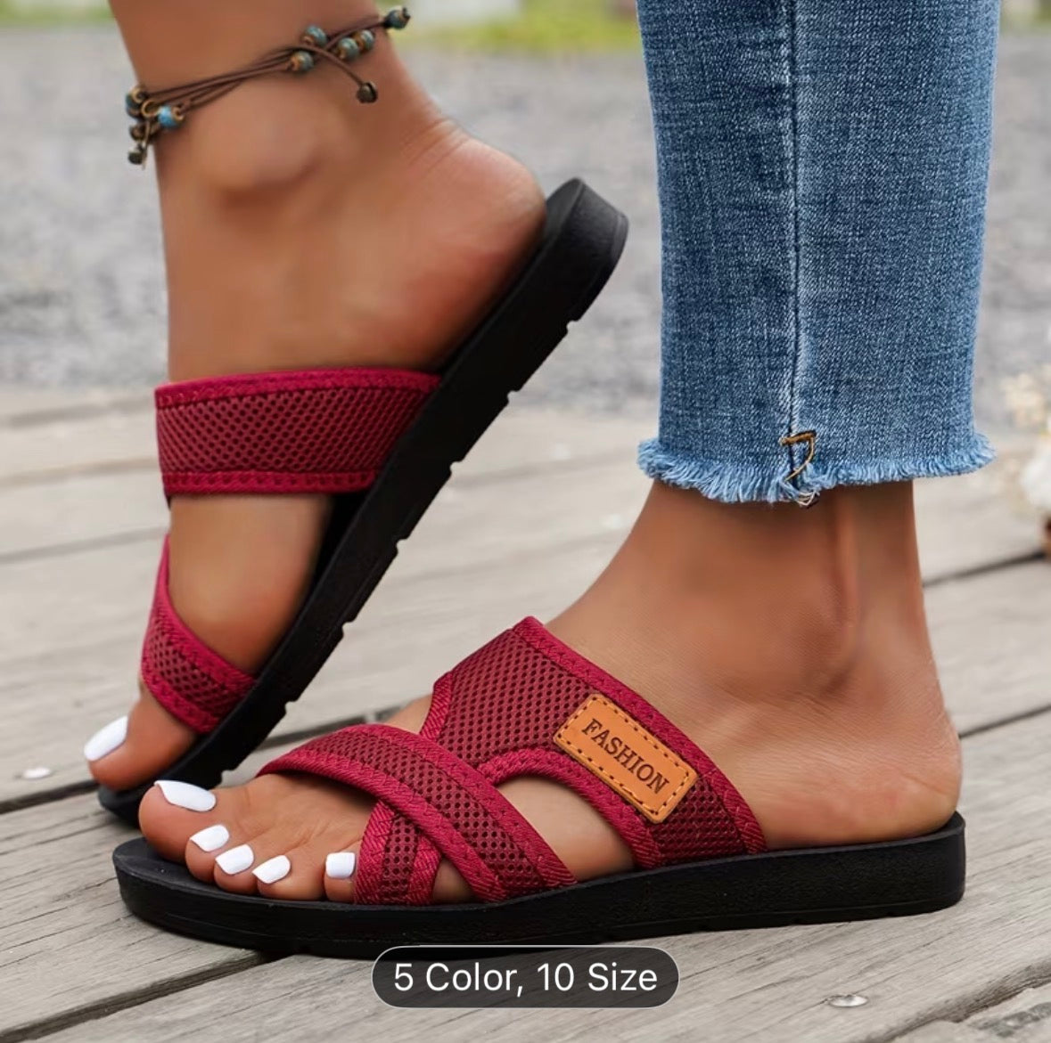 Women’s Sport-Style Sandals – Breathable Mesh, Comfortable & Versatile Flat-Soled Slippers