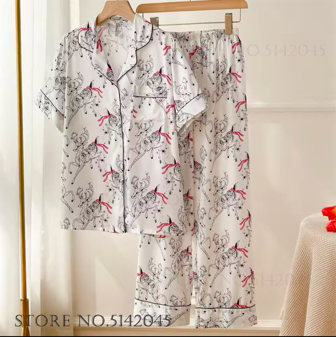 Fashionable Floral Print 2PCS Pajama Set for Women – Comfortable Satin Sleepwear, Spring & Summer Lounge Wear, Loose Fit Trouser Suit for Relaxing at Home