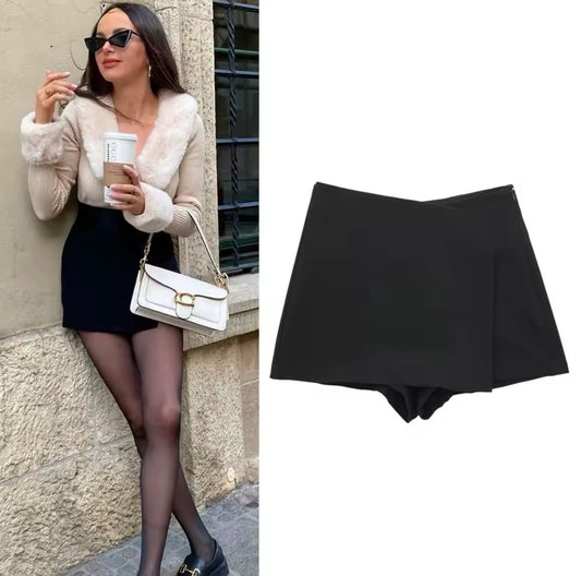 Women’s High Waist Skort with Side Zipper – Trendy Pareo Style Summer Skirt Shorts for Fashionable Comfort