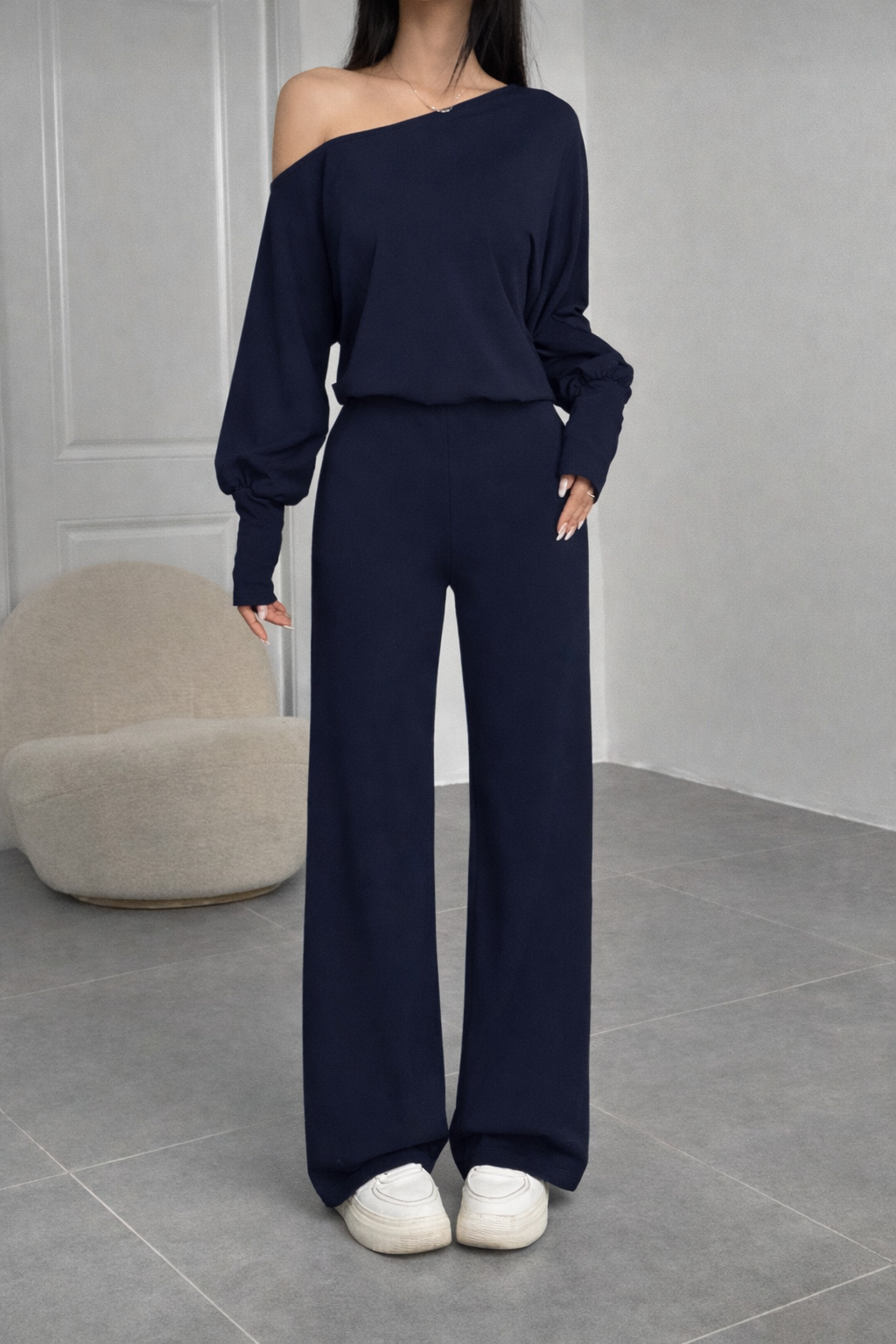 Women’s Off-Shoulder Long Sleeve Jumpsuit – Elegant Autumn Casual Look