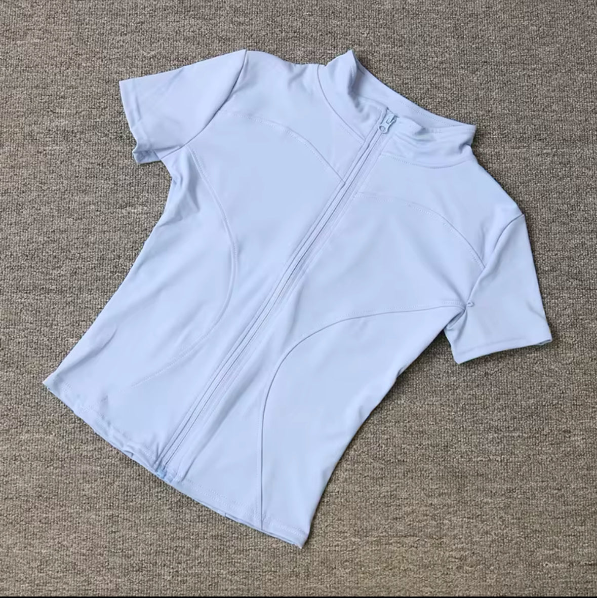 Summer Women’s Slim Fit Yoga Top – Quick-Dry, Zipper Front, High Collar & Short Sleeves