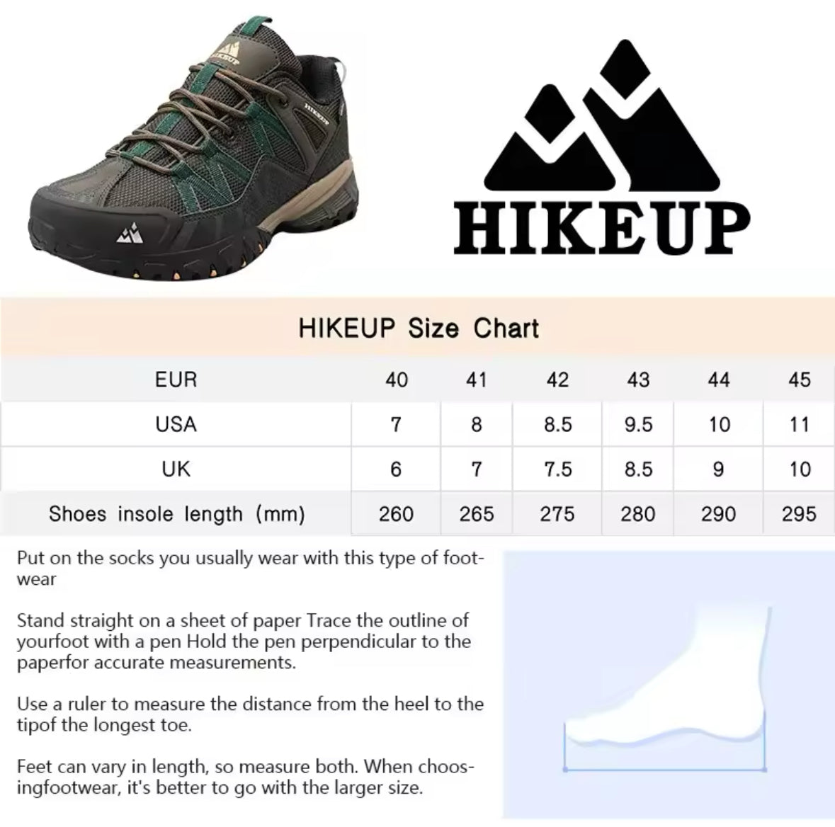 HIKEUP Men’s Hiking Shoes – Breathable, Cushioning & Non-Slip Sneakers for Running, Trekking, and Outdoor Adventures